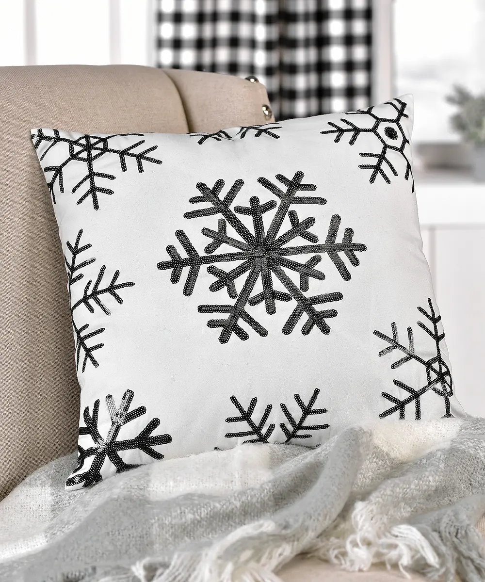 White and Black Snowflake Design Throw Pillow-1