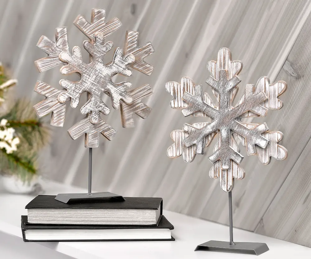 Assorted Wooden Snowflake On Metal Stand-1