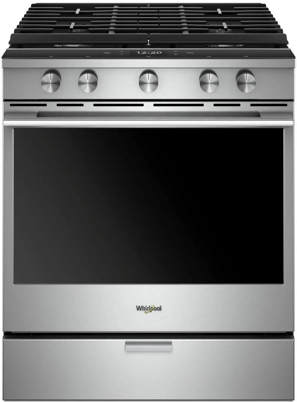 WEGA25H0HZ Whirlpool 5.8 cu. ft. Smart Contemporary Handle Slide-in Gas Range with EZ-2-LIFT Hinged Cast-iron Grates - Stainless Steel-1