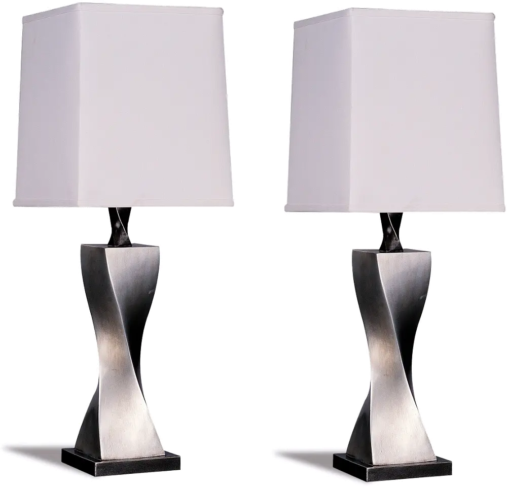 Antique Silver Twisted Polyresin Table Lamp (Set of 2)-1
