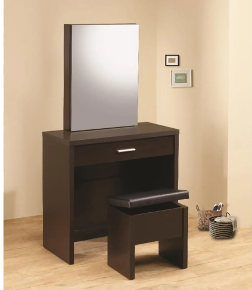 Modern Cappuccino Vanity and Storage Bench - Accents-1