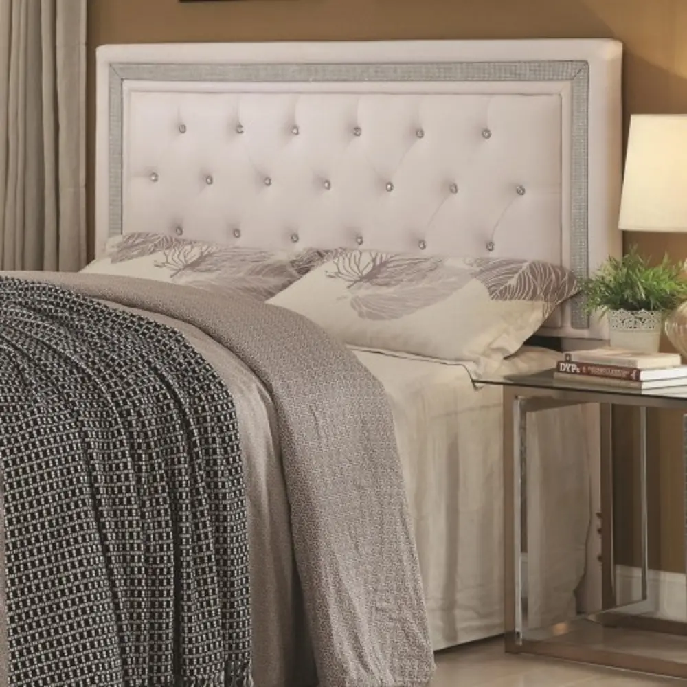 Contemporary White Queen Upholstered Headboard - Andenne-1