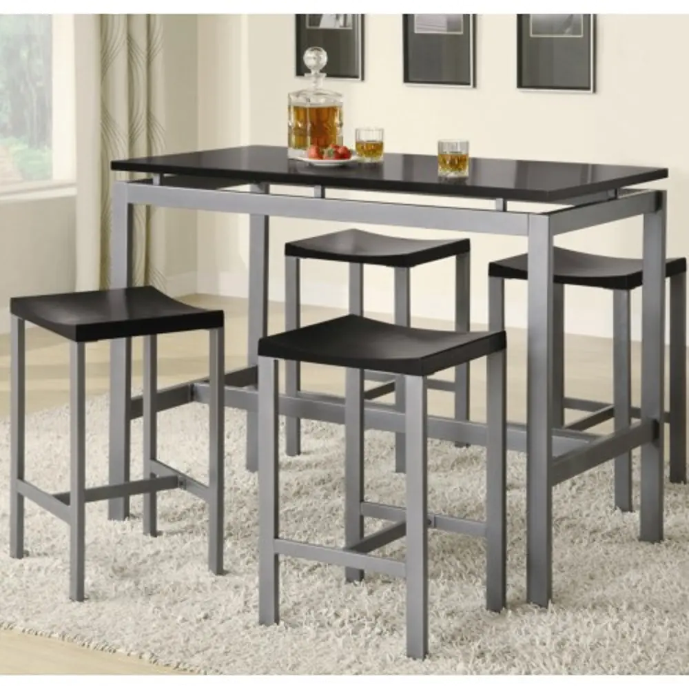 Black and Silver 5 Piece Counter Height Dining Set-1