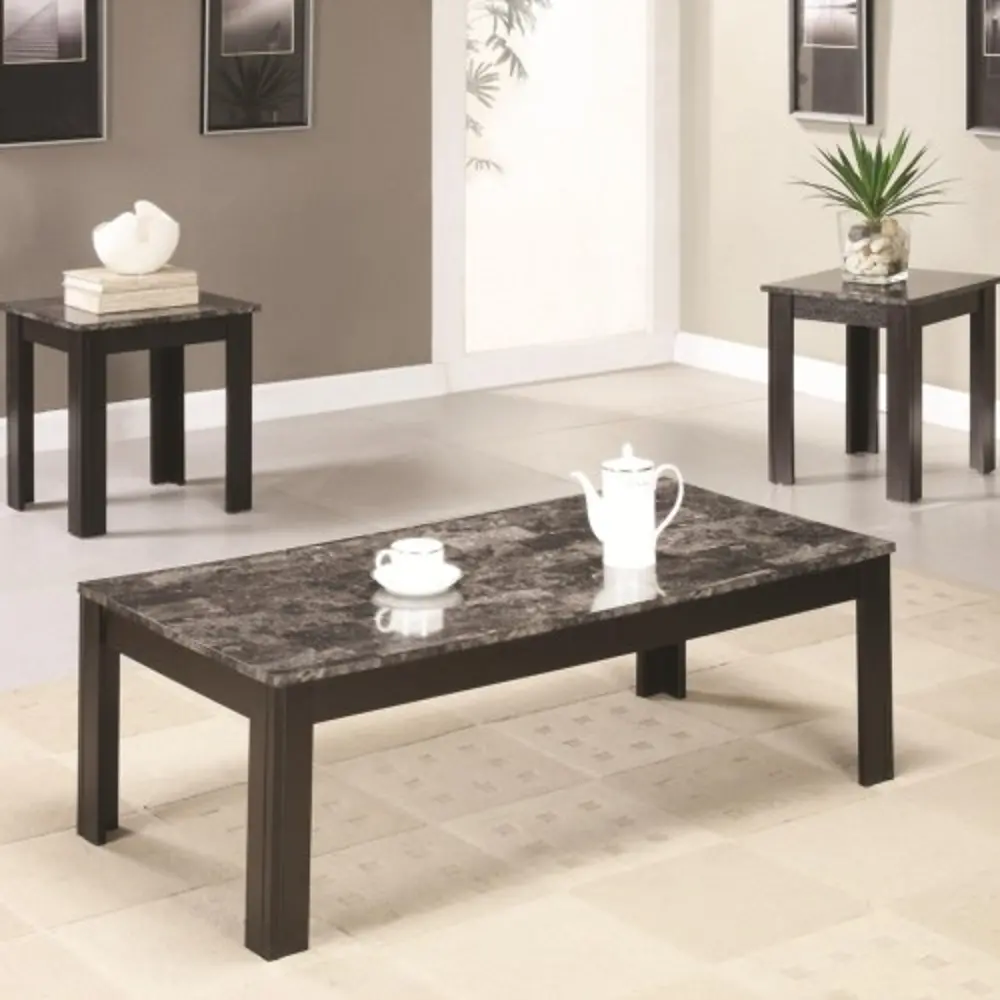 Black Marble Casual 3 Piece Living Room Table Set-1