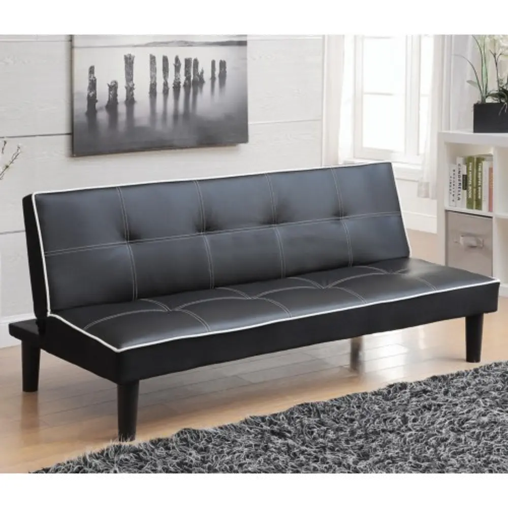 Contemporary Black Faux Leather Sofa Bed-1