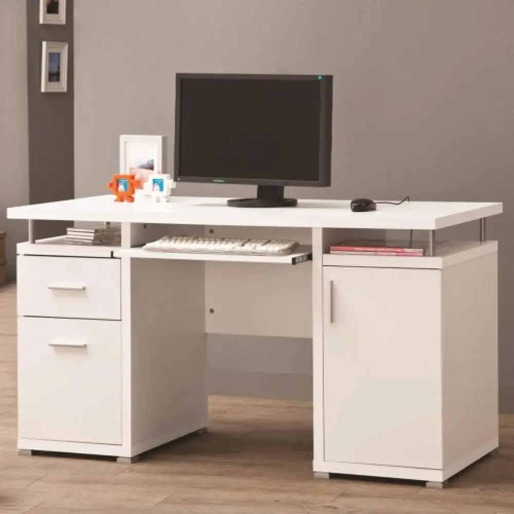 White Floating Top Contemporary Computer Desk-1
