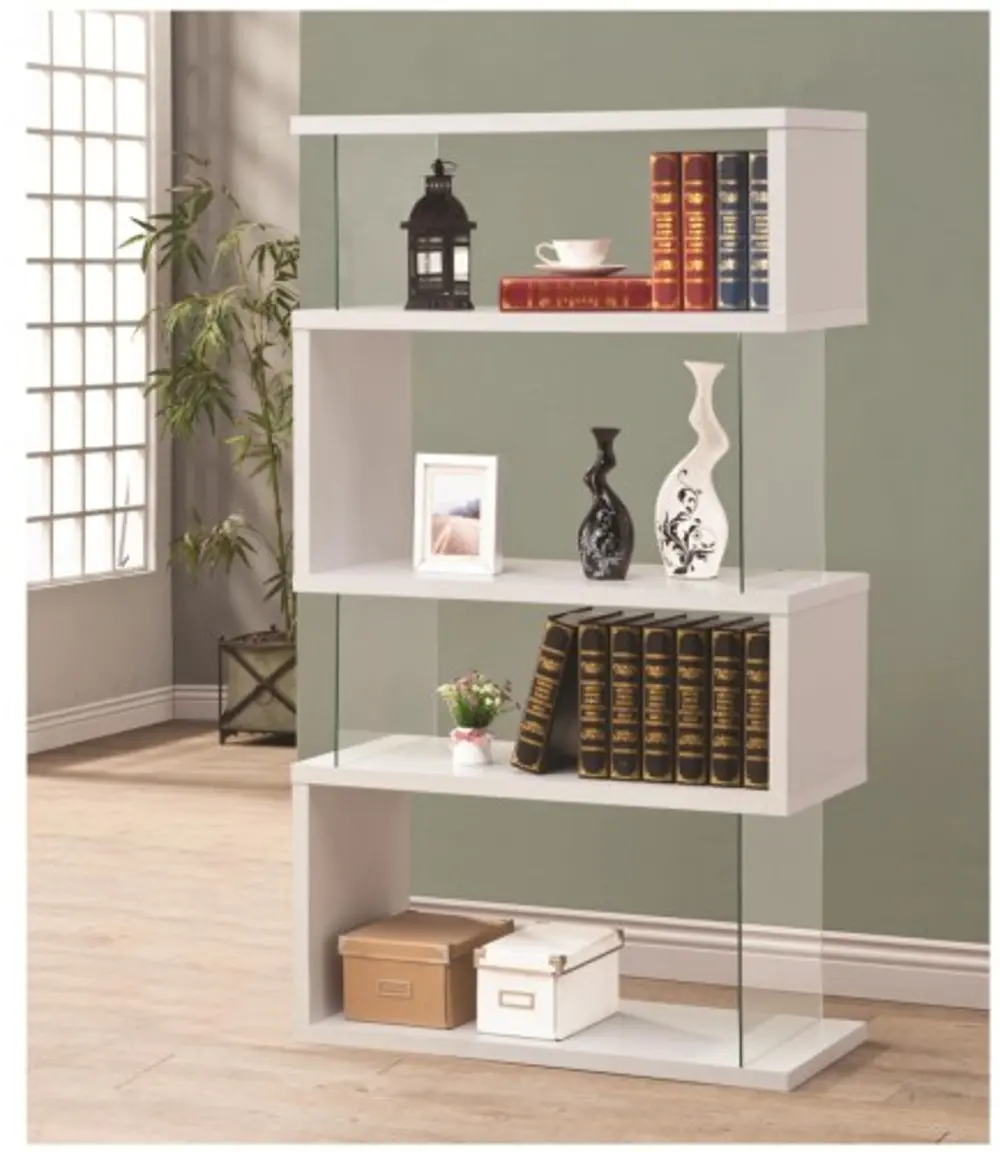 Jasper White Asymmetrical Contemporary Bookshelf-1