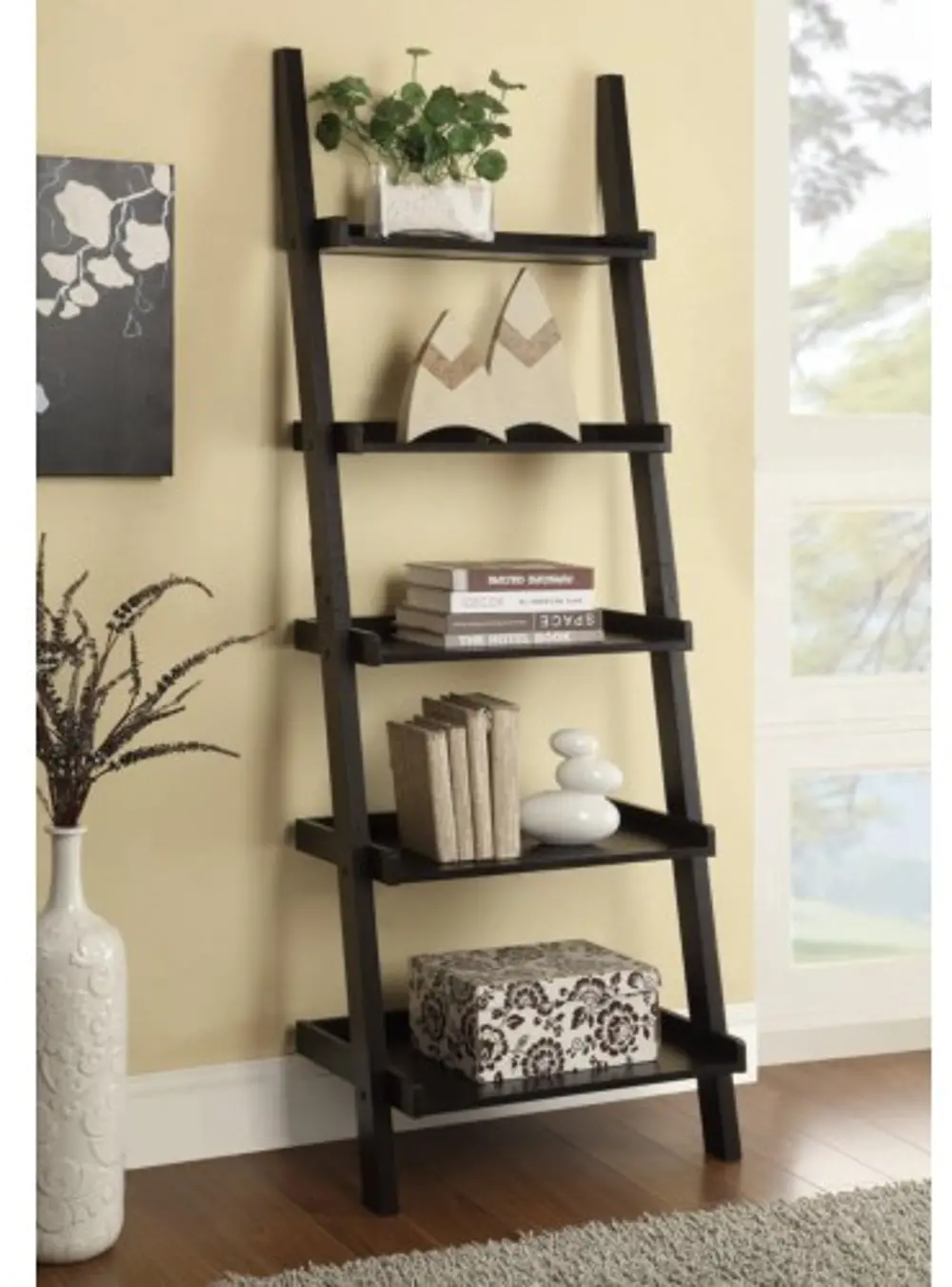 Cappuccino Brown Transitional Ladder Bookshelf-1