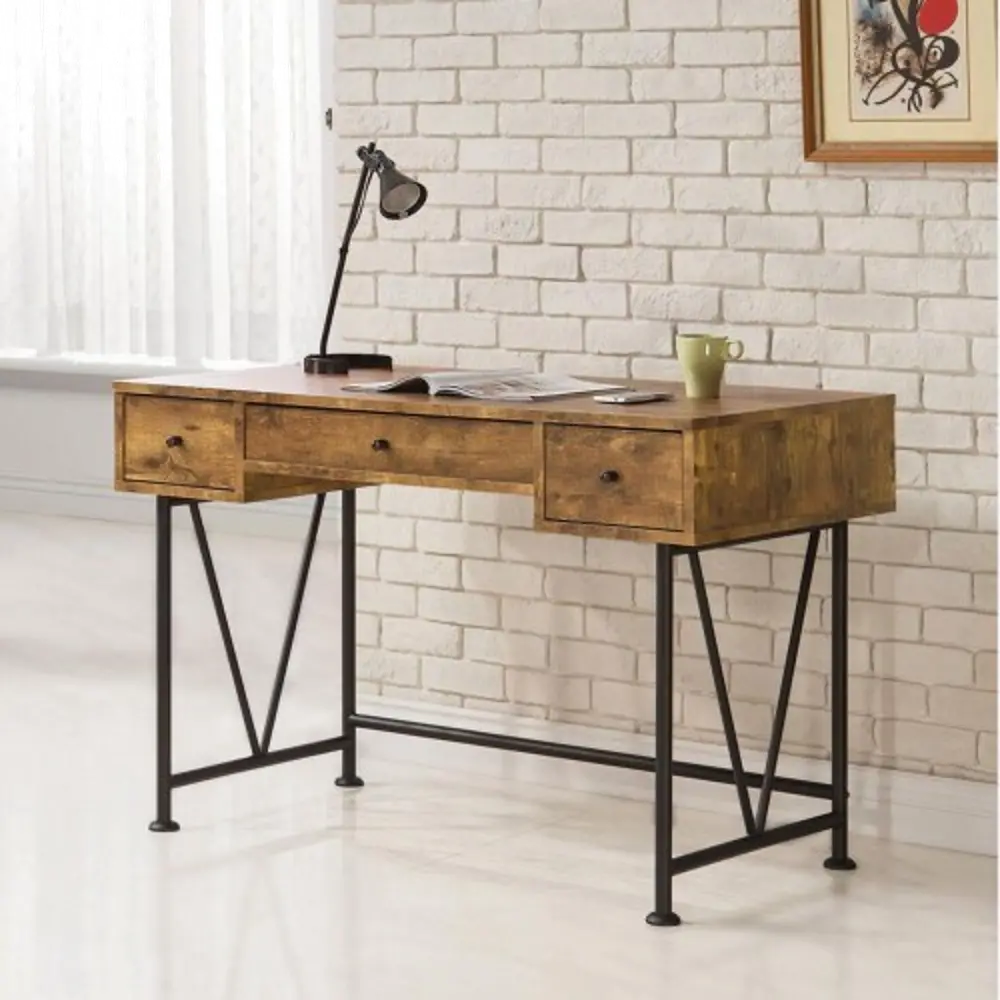 Industrial Nutmeg Brown Antique Writing Desk - Barritt-1