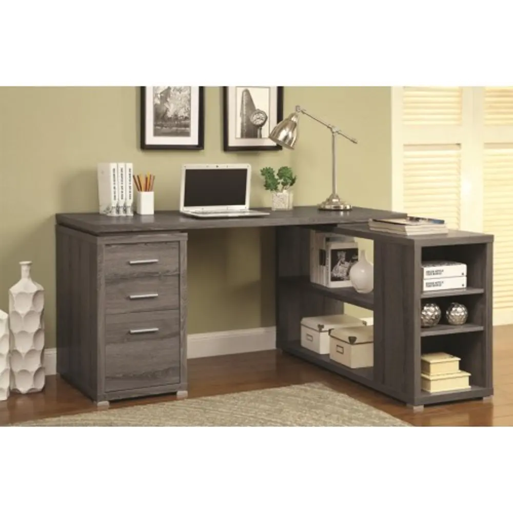 Weathered Gray Executive L-Shaped Office Desk-1