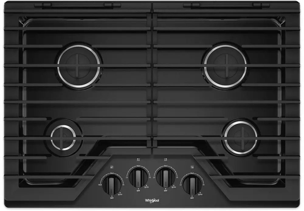 WCG55US0HB Whirlpool 30 Inch Gas Cooktop with 4 Burners and EZ-2-LIFT Hinged Cast-Iron Grates - Black-1