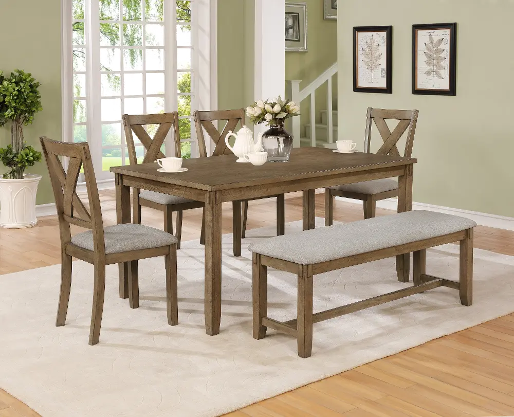 Wheat Brown 6 Piece Dining Set with Bench - Clara-1