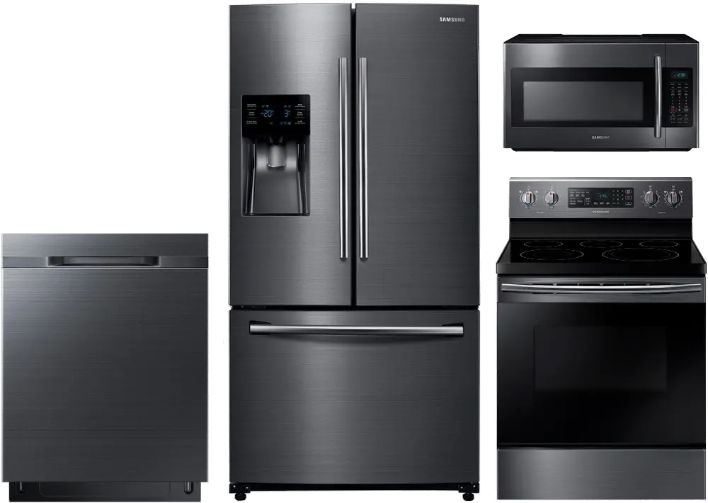 KIT Samsung 4 Piece Kitchen Appliance Package with Electric Range with Dual Power Elements - Black Stainless Steel-1