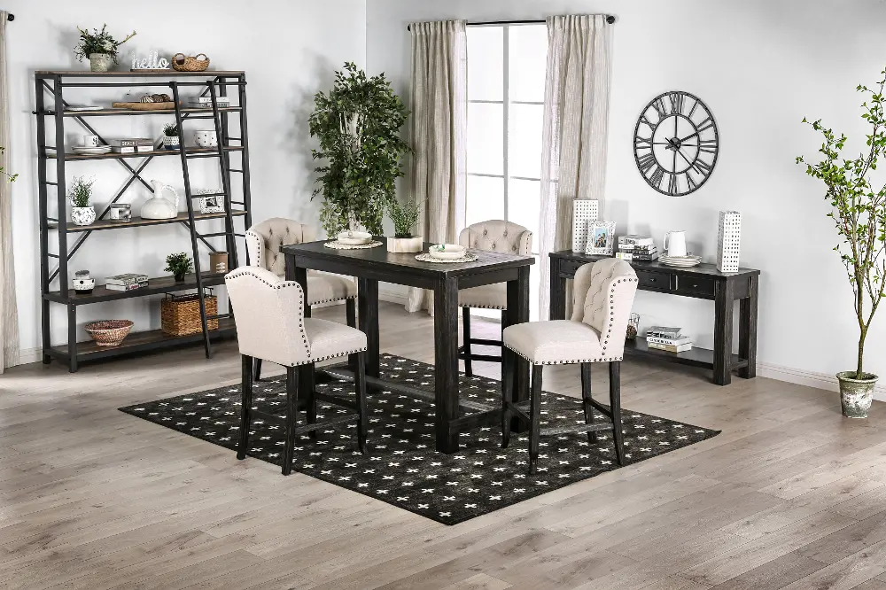 Distressed Black Counter Height 5 Piece Dining Set - Antique-1