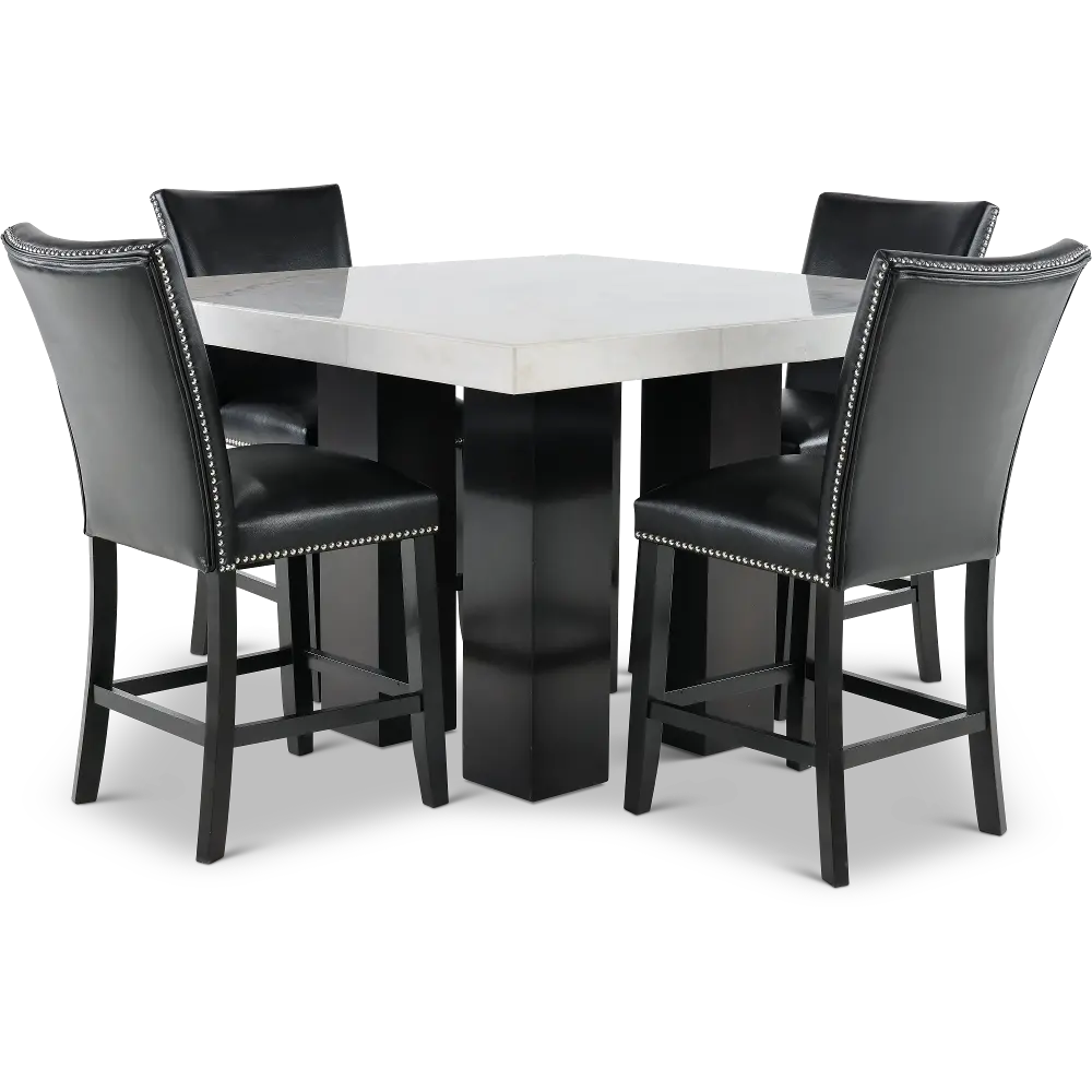 Camila Marble and Black 5 Piece Counter Height Dining Set-1