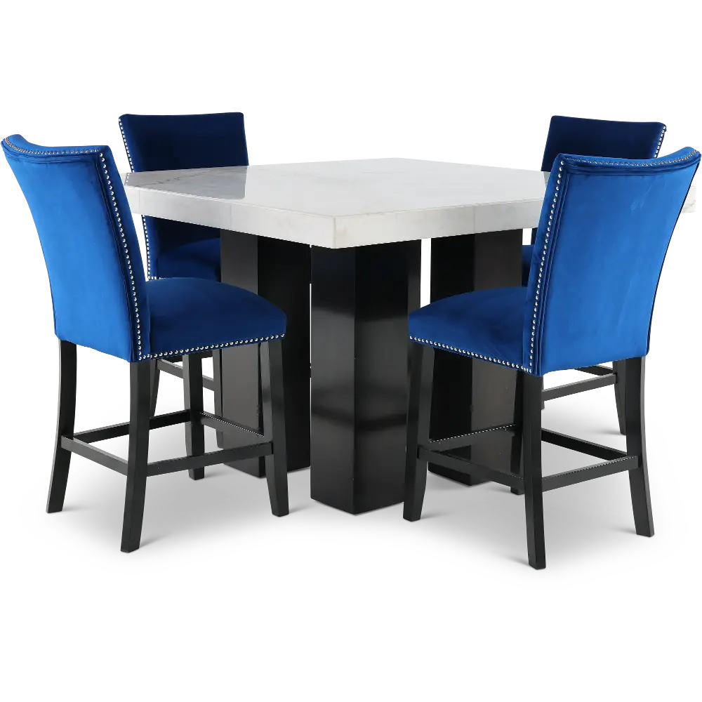 Camila Marble and Blue 5 Piece Counter Height Dining Set-1