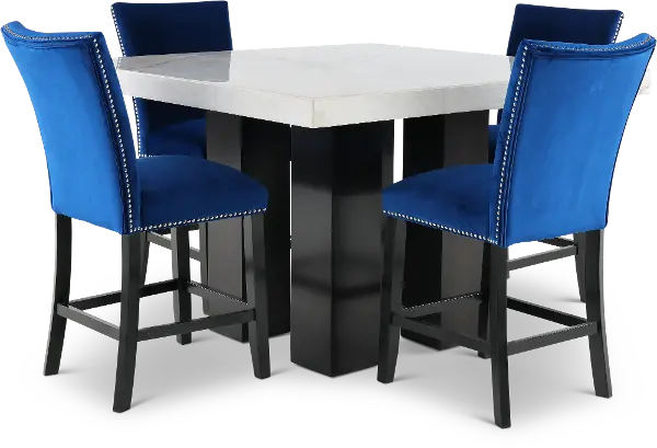 Blue 5 Piece Counter Height Dining Set, Dining Room Table Pub Height
