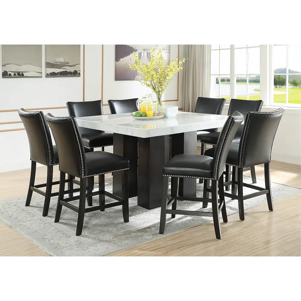 Camila Marble and Black 9 Piece Counter Height Dining Set-1