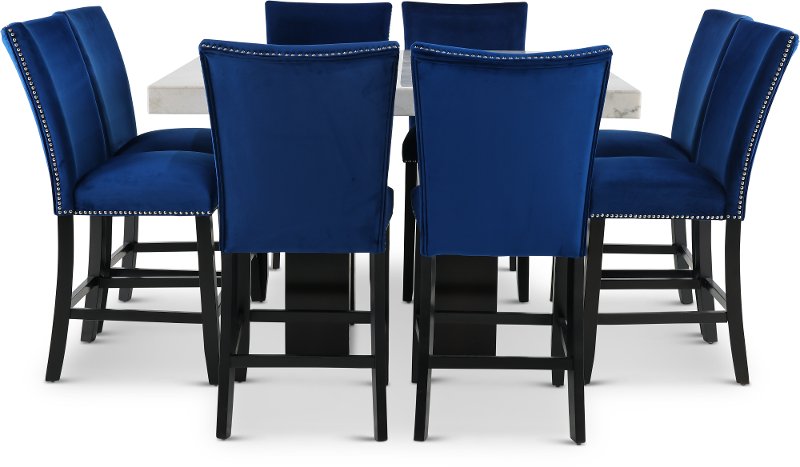 Blue 9 Piece Counter Height Dining Set, Blue Dining Room Table And Chairs