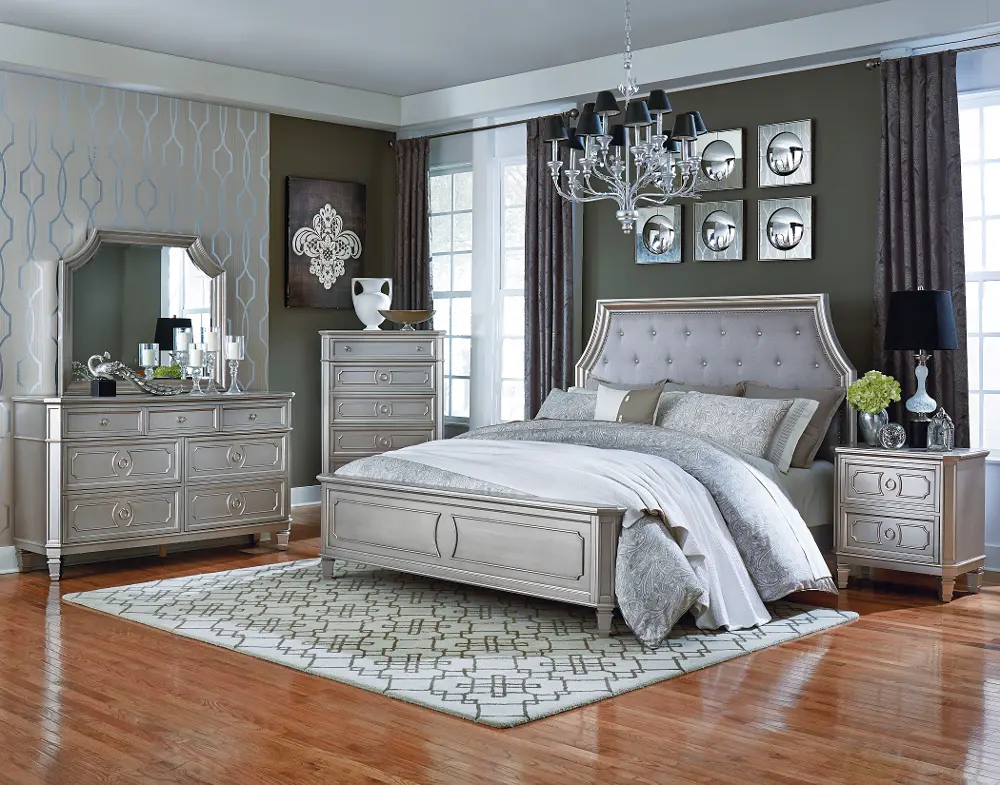Traditional Silver 4 Piece Queen Bedroom Set - Windsor-1