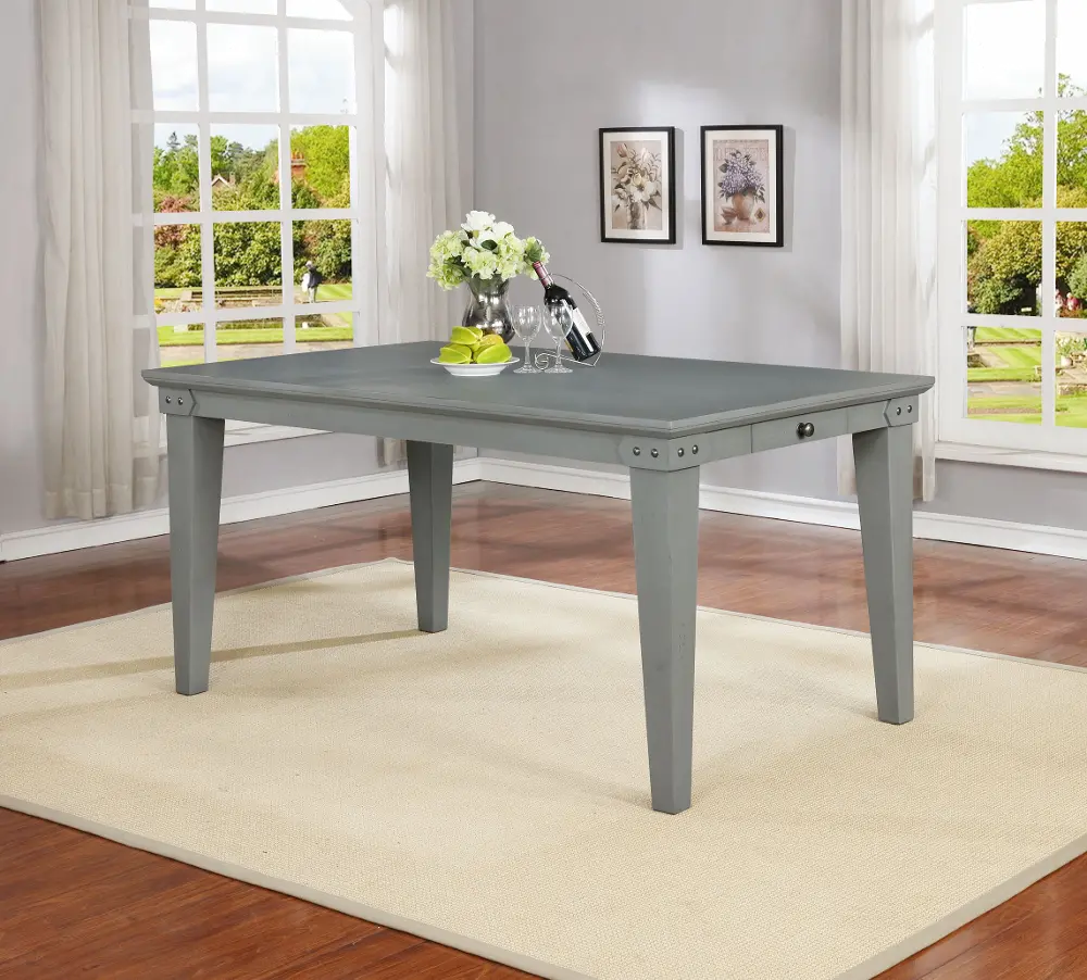 Dove Gray Causal Farmhouse Dining Room Table - American Vintage-1