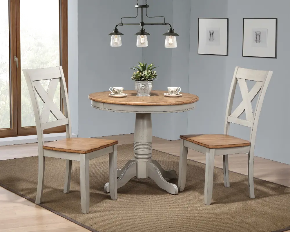 Barnwell Gray and Brown 3 Piece Round Dining Set-1