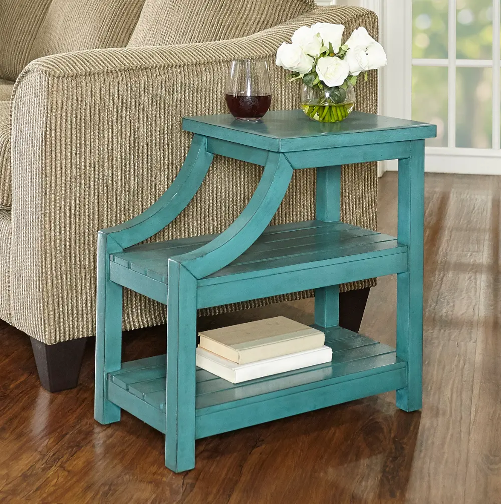 Antique Curved Teal End Table - Marquette-1