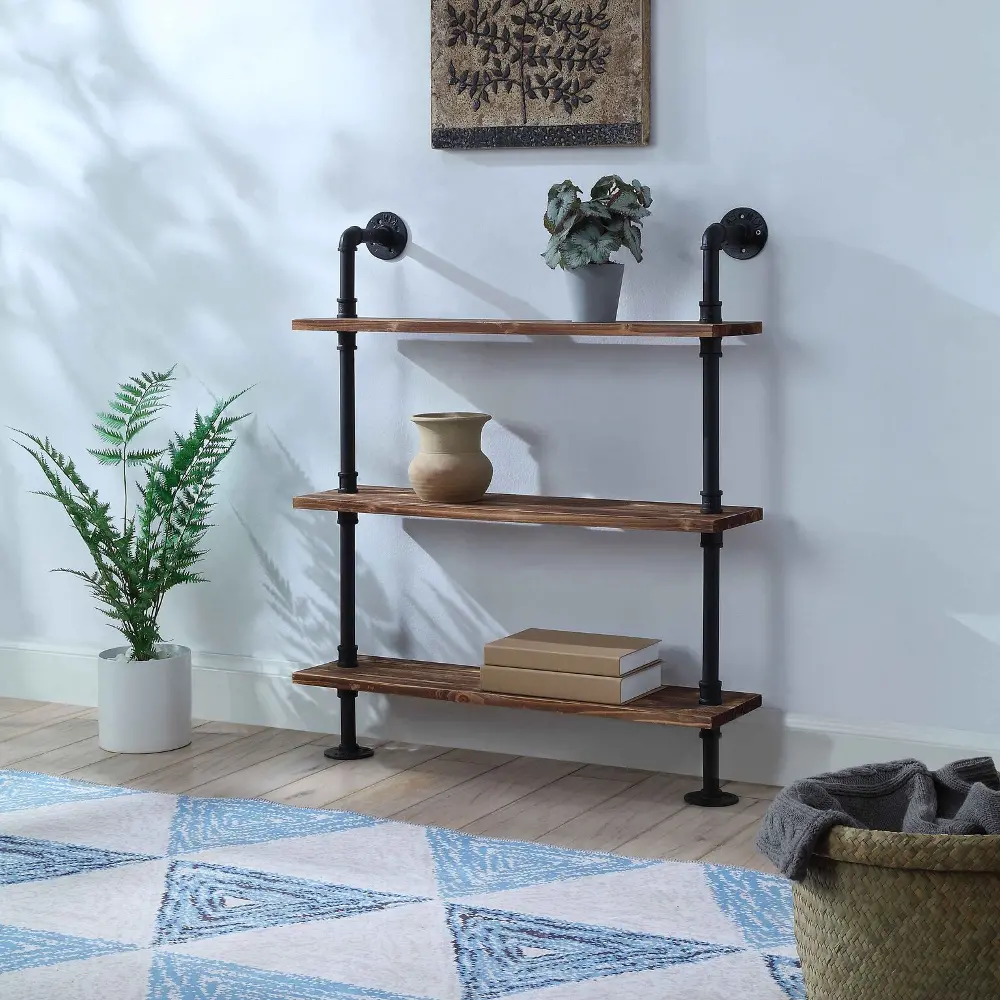 Anacortes Black and Brown Three Shelves with Piping-1