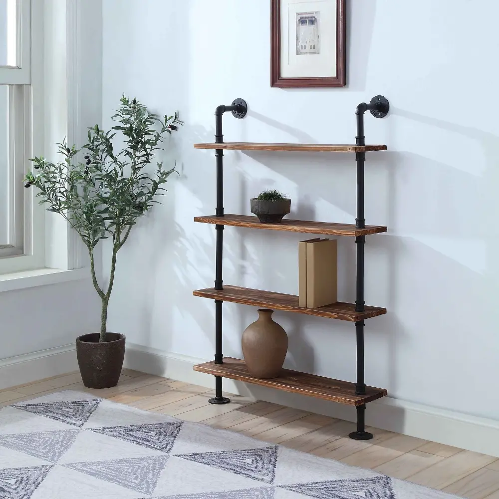 Anacortes Black and Brown Four Shelves with Piping-1