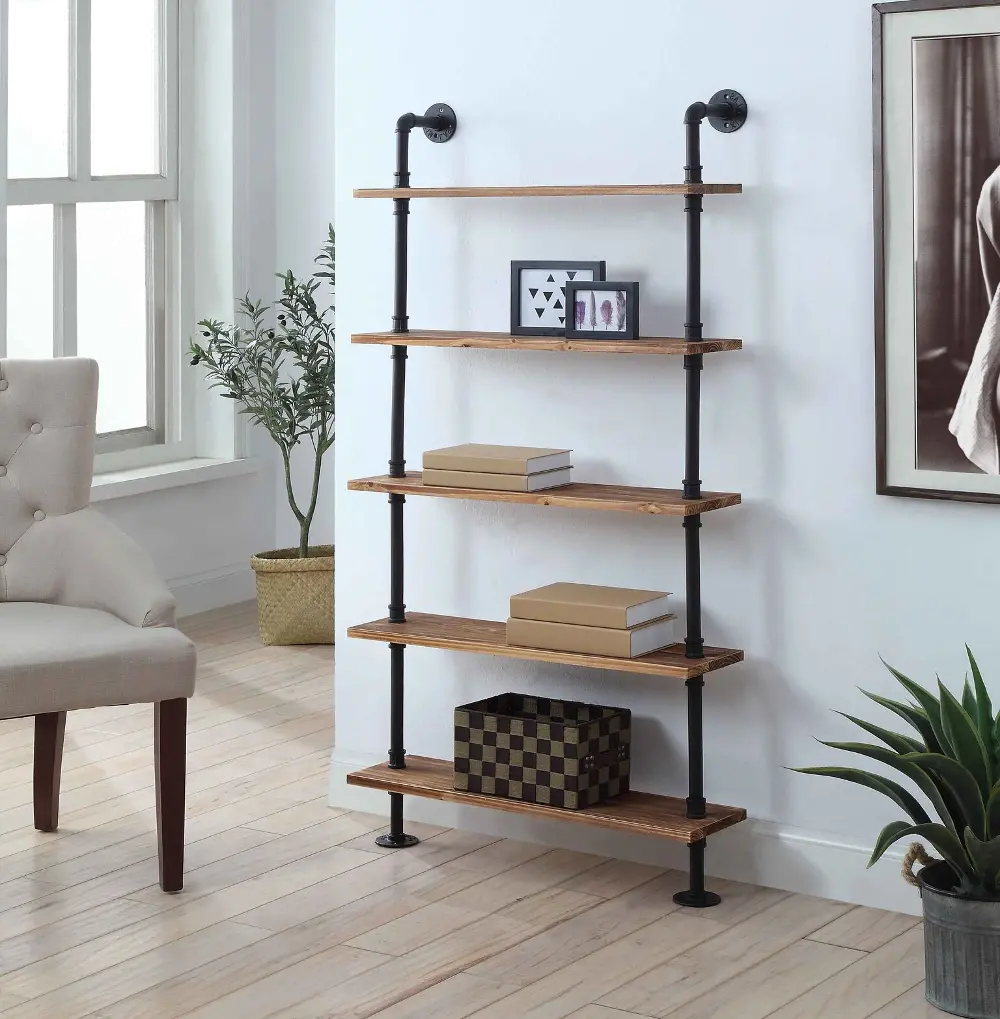 Anacortes Black and Brown Five-Shelves with Piping-1