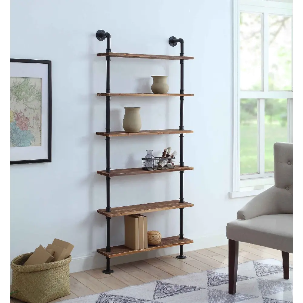 Anacortes Black and Brown Six Shelves with Piping-1