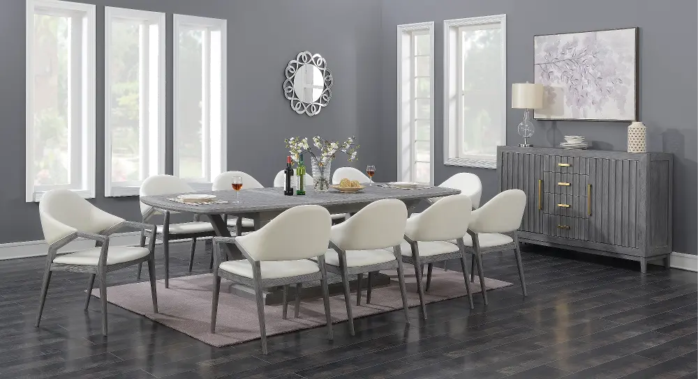 Contemporary Slate Gray and White 7 Piece Dining Set - Carrera-1