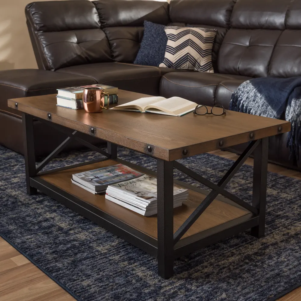 131-7195-RCW Textured Industrial Black and Brown Coffee Table - Herzen-1