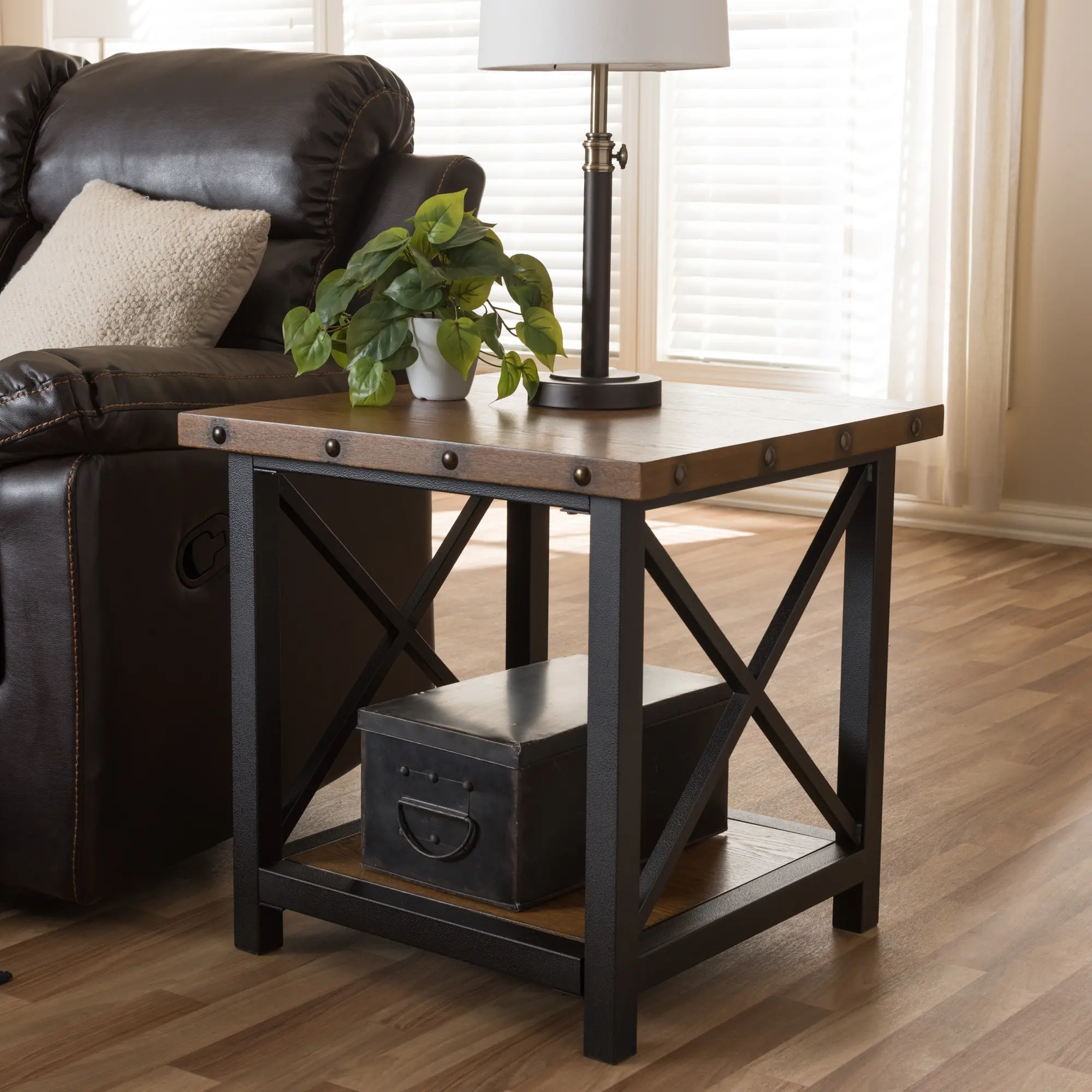 131-7196-RCW Textured Industrial Black and Brown End Table - He sku 131-7196-RCW