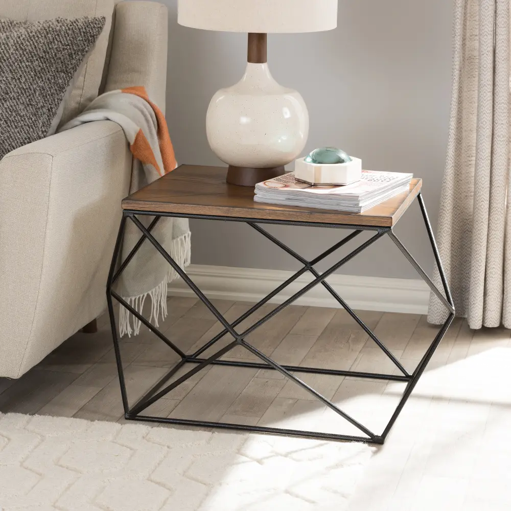131-7198-RCW Textured Geometric Black and Brown End Table - Stilo-1