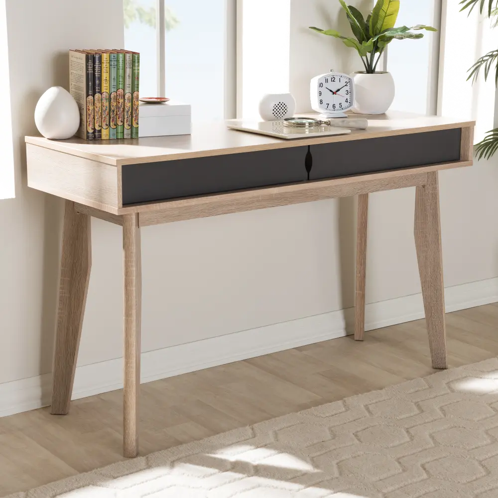 Modern 2-Drawer Oak and Gray Computer Desk - Fella-1