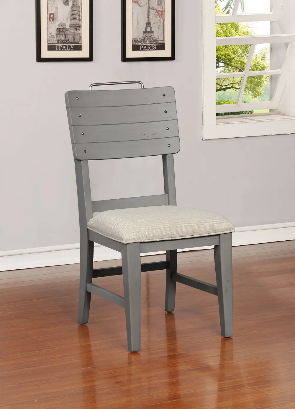 Gray Upholstered Dining Room Chair - American Vintage-1