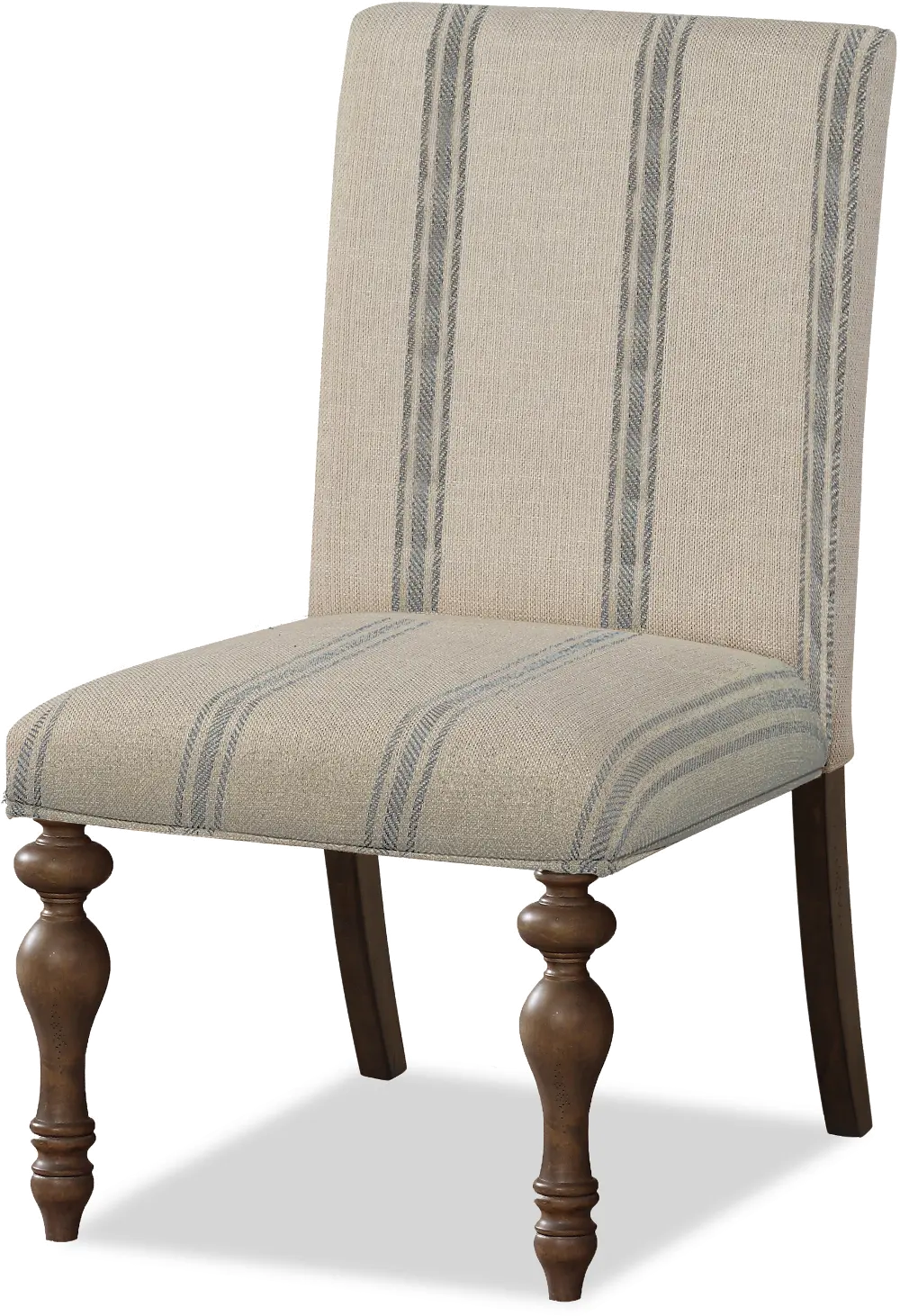 Cottage Cream and Blue Striped Upholstered Dining Chair - Laurel Grove-1