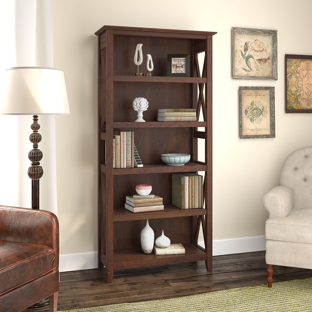 5 Shelf Cherry Brown Bookshelf - Bush Furniture