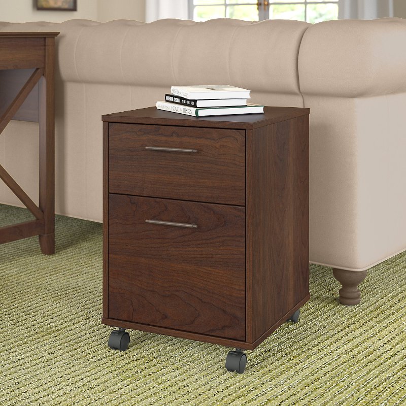 Cherry Brown Rolling 2 Drawer Wooden, Wooden 2 Drawer File Cabinet