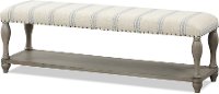 Cottage Cream And Blue Striped Upholstered Dining Bench Laurel
