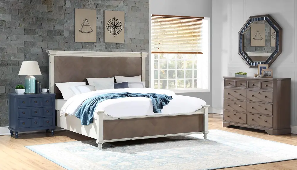 Rustic 4 Piece King Bedroom Set with Blue Nightstand - Laurel Grove-1
