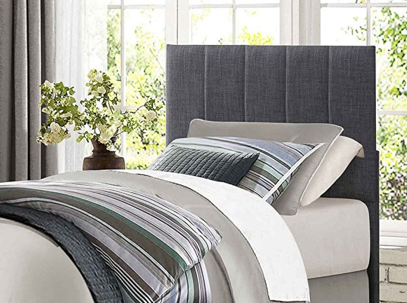 Kelly Contemporary Gray Twin, Twin Bed With Padded Headboard