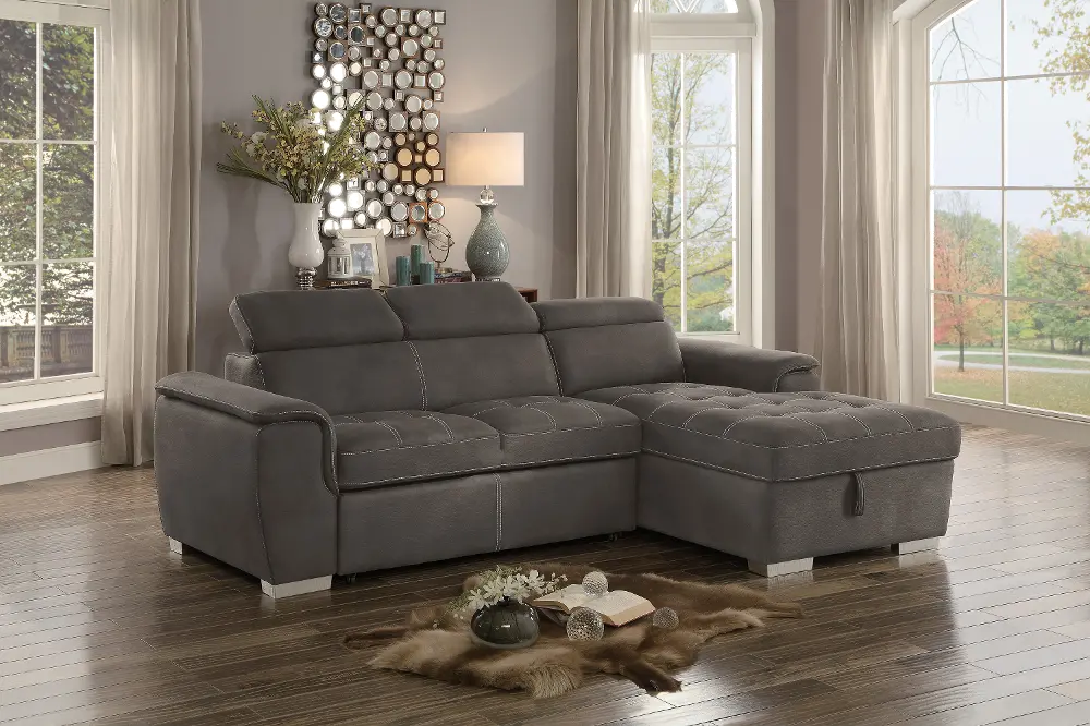 Ferriday Taupe Sectional with Pullout Sofa Bed and Storage-1