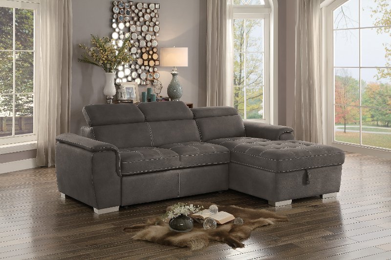 Taupe Sectional Sofa With Pullout, Sectional Sleeper Sofa With Storage Chaise