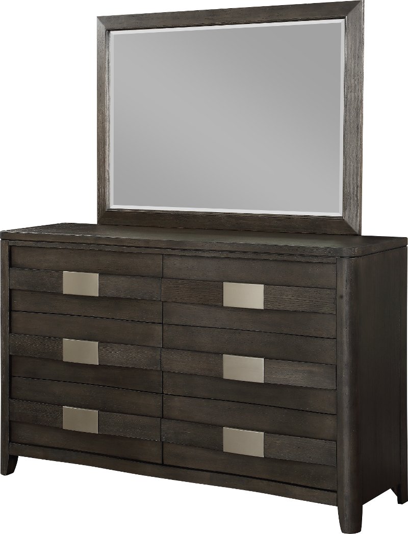 Contemporary Dark Gray Dresser, Solid Wood Dark Grey Dresser