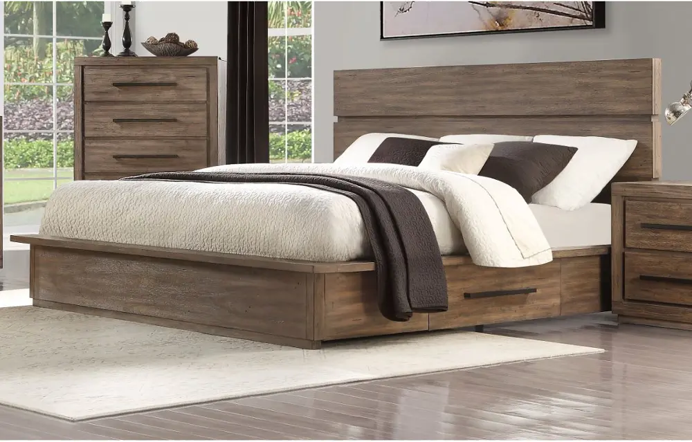 Modern Rustic Pine Queen Platform Bed - Haven-1