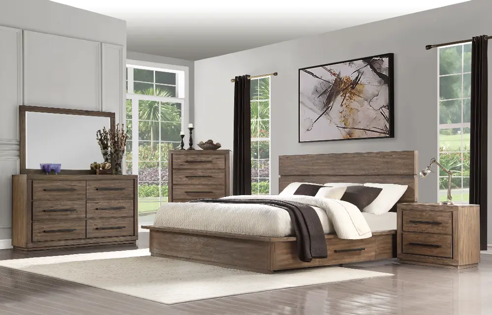 Modern Rustic Pine 4 Piece Queen Bedroom Set - Haven-1