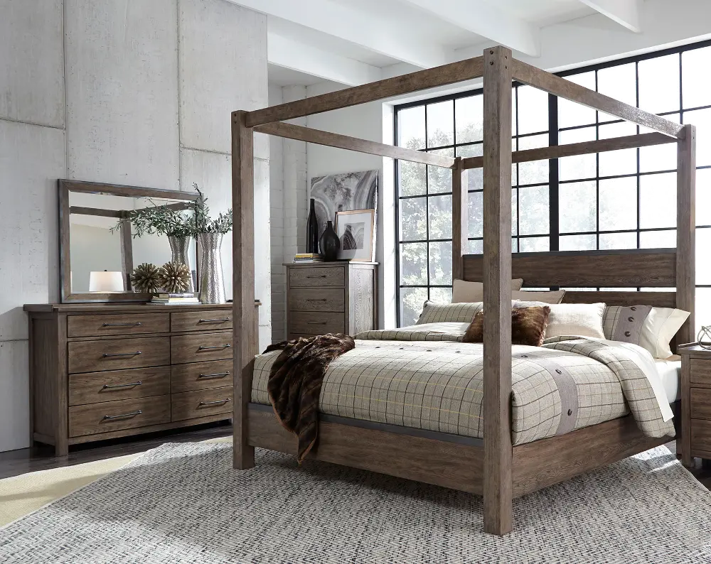 Modern Rustic Brown 3 Piece Queen Bedroom Set - Sonoma Road-1