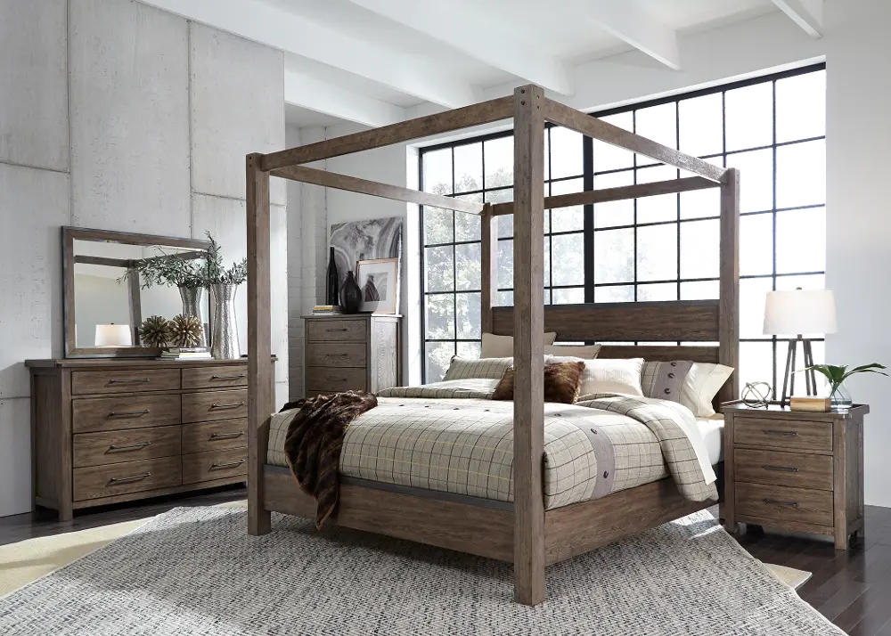 Modern Rustic Brown King Canopy Bed - Sonoma Road-1